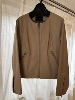 ラムレザー ノーカラージャケット グレージュ モカ系 38