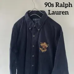 90sRalphLaurenラルフローレン長袖コーデュロイシャツメンズネイビー紺