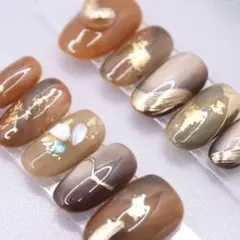 855 ネイルチップSサイズ 韓国 ニュアンス マグネット 金箔 大人可愛い