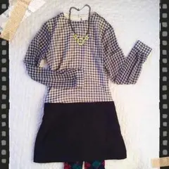 GU★ブロックチェックの切替えワンピース★美品