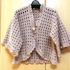 手編み フリル ボレロ カーディガン 七分袖 ピンク