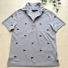 美品✨ ポロラルフローレン ニットオックスフォード半袖シャツ ストライプ 旗刺繍