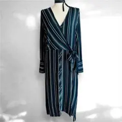 ZARA BASIC グリーンストライプカシュクールシャツワンピース