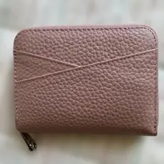 レディース　カード小銭入れ お札が折らずに入る　レザー ピンク色