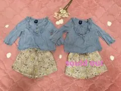 双子♡petit main花柄パンツ1点×gapデニムシャツ80-90サイズ
