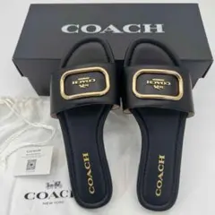 コーチ COACH サンダル ブラック ゴールド金具 レザー フラット 極美品
