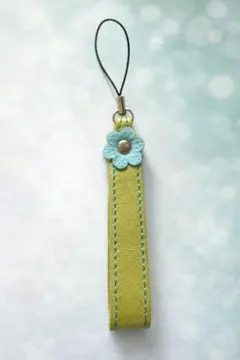 本革 レザーストラップ お花モチーフ グリーン