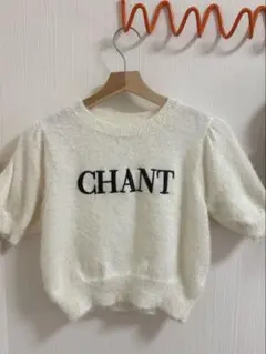 INGNI CHANT ロゴ入り パフスリーブ 半袖ニット ホワイト