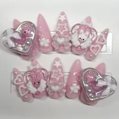 ネイルチップ 現品 平成女児 うさぎ ハート リボン ゴテゴテ