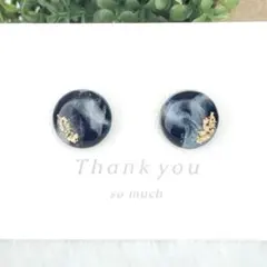 No.170　シルバーラメマーブル　丸　ピアス/イヤリング　ハンドメイド　レジン