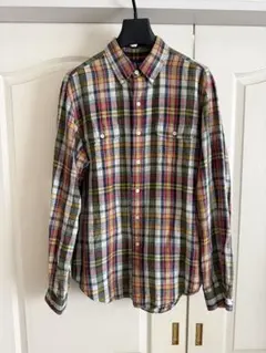 Ralph Lauren マルチカラーチェック長袖シャツ L シルク　リネン