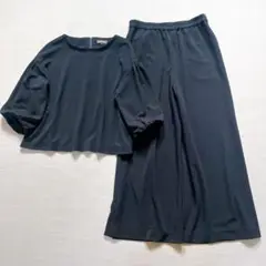 【ポールスチュアート】セットアップ　トップス　ワイドパンツ　とろみ 黒　M/L