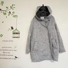 Ikka /フード付き中綿ニットジャケット ダブルボタン ポケット付き グレーM