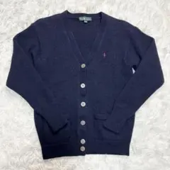 美品 ラルフローレン カーディガン ネイビー 羊毛 スモールポニー 赤 小さめ
