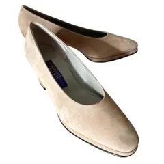 スェード ベージュ 24.5♡上品パンプス 足元すっきりMÉDA 安定ヒール