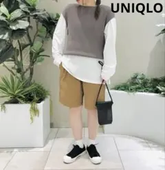 ユニクロ　リブニット　ノースリーブ　フレンチ袖　カットソー　ボートネック　UV