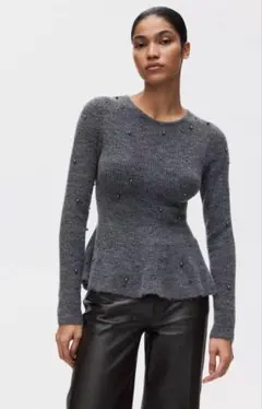 H&M エイチアンドエム ビーズエンベリッシュドペプラムトップス ペプラムニット