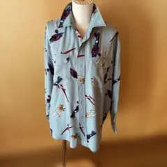 90年代　Karl helmut 飛行機プリント長袖シャツ 水色