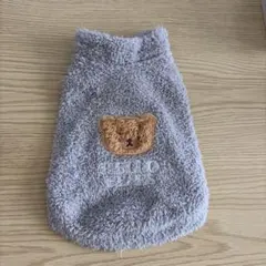 犬用フリース服 グレー クマ刺繍