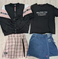 カジュアルキッズ服セット（ジャケット、Tシャツ、スカート）　150　まとめ売り