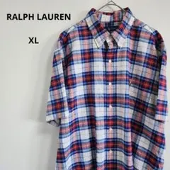 【ラルフローレン】 半袖チェックシャツ CLASSIC FIT ポニー刺繍 XL