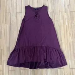 バーガンディ レースアップ ノースリーブ チュニック　ワンピース