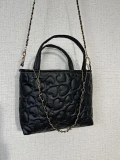 ハンドメイド ハートキルティング ショルダーバッグ ブラック