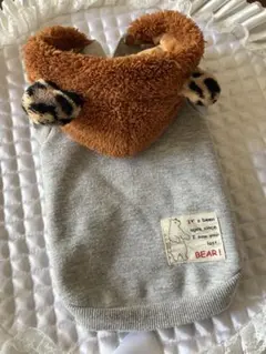 クマ耳付きフード犬服 グレー