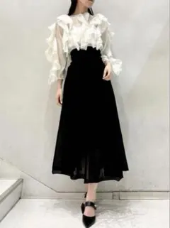 SNIDEL ウエストリブシアーフレアースカート