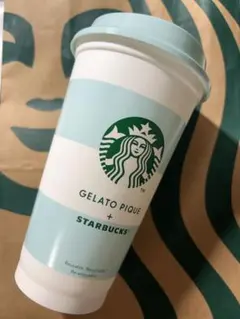 スターバックス　ジェラピケボーダーリユーザブルカップ ミントグリーン 473ml