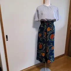 着物リメイク　紺のワイドパンツM~L