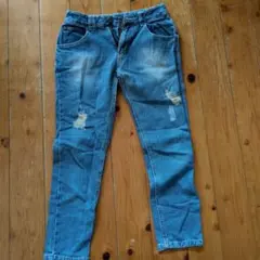 デニムブルー ダメージ加工 長ズボン 150cm