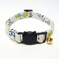 ナチュラル花柄黒バックル 軽量猫首輪