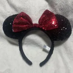 ミニー カチューシャ 赤 スパンコール リボン 定番