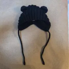 黒い耳付きニット帽 ひも付き ミッキー くま