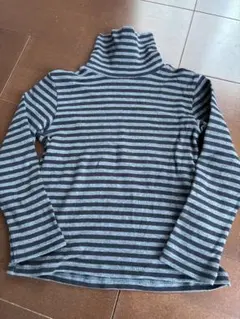 UNIQLO ボーダー柄 タートルネック 長袖カットソー グレー×ブラック