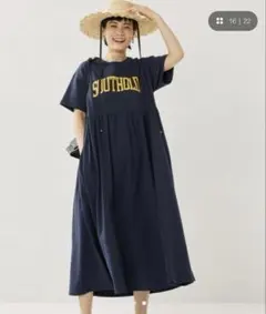 FREAK'S STORE カレッジロゴ半袖ワンピース ネイビーのサムネイル
