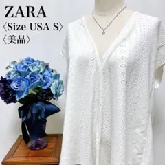 【美品】ザラ レース オフホワイト プルオーバー 半袖 チュニック