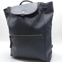 美品 ロンシャン ルフローネ 本革 バックパック シボ革 ネイビー フラップ