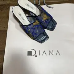 DIANA ネイビー フラワー刺繍 サンダル L