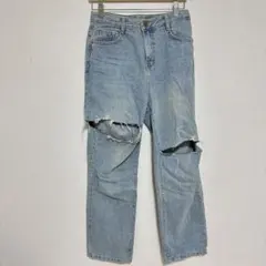 ダメージ　デニム　パンツ　ジーンズ　レディース　ブルー