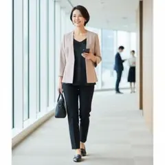 ［大きなサイズ］ベージュ ノーカラージャケット