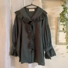 MEDE 19F フリル付き長袖シャツ ダークグリーン