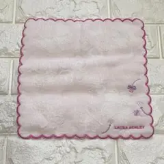 【新品】LAURA ASHLEY ピンク 四葉 タオルハンカチ 刺繍