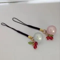 7月セール！【和風・癒し】水琴鈴　白・ピンクの2個セット　さくらんぼチャーム
