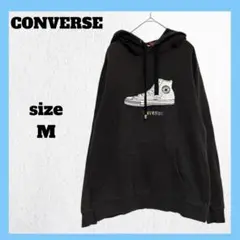 ＊CONVERSEコンバース パーカー 裏起毛 フロント刺繍 ブラック M