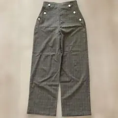 【ボタン取れかけのため格安出品】 チェックブラウン ワイドパンツ Sサイズ