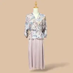 80sヴィンテージ花柄ペプラムドッキングワンピース切替コンビピンク海外レトロ古着