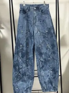 GRANCY】ボタンデザイングラフィックワイドデニムパンツ M ライト 