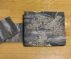 つけ帯 夏物 紗 名古屋帯 新古品 正絹 西陣織 黒 秋草 花 yzk502